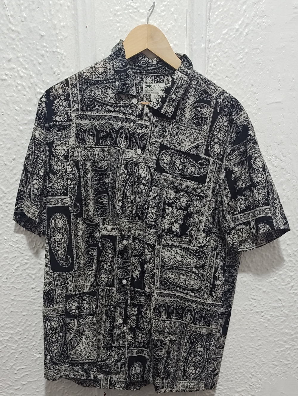 J. Crew Black and White Paisley Short-Sleeve Button-Down Shirt